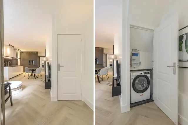 Laundry cupboard and living area