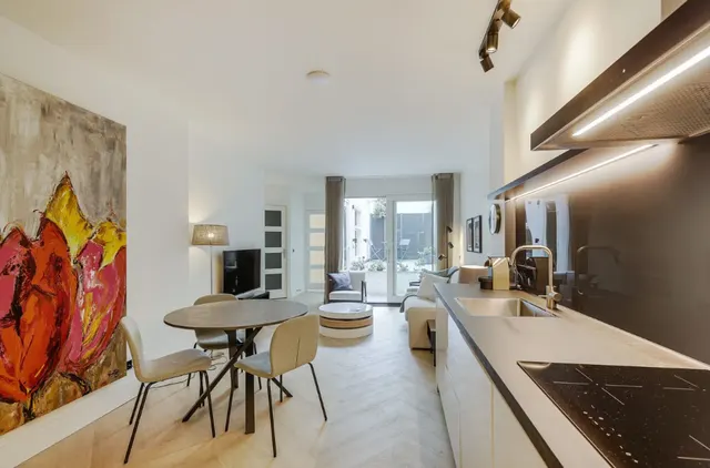Kitchen, dining and living area